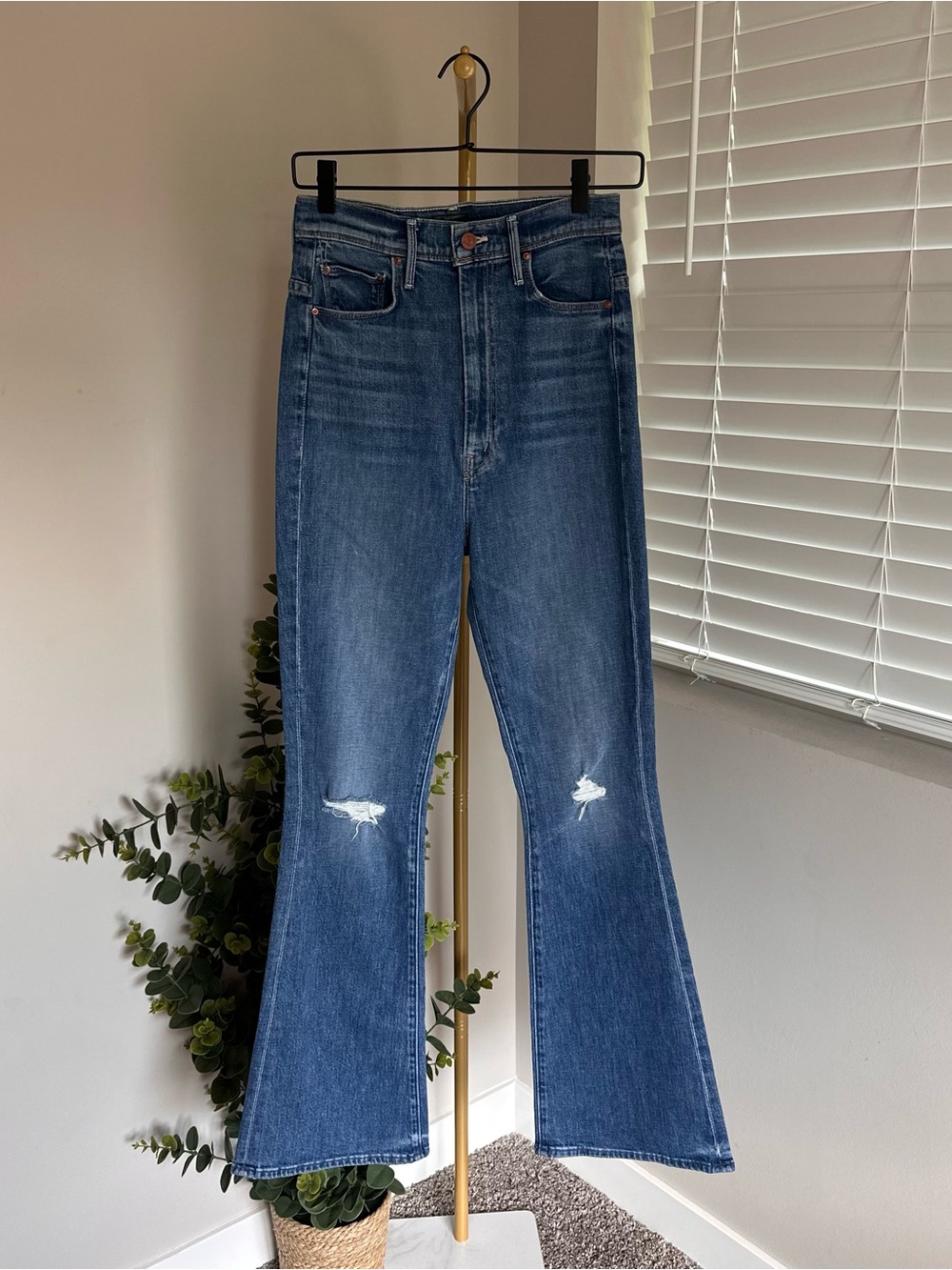 MOTHER Medium Blue Distressed Flare Jeans - Women